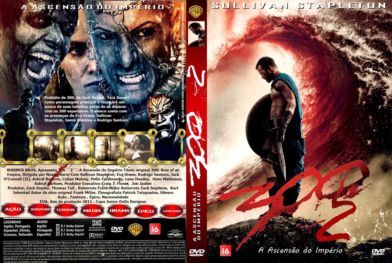 JUNIOR DVDS DESIGNER CAPA DO FILME ´´300´´ 2 A ASCENSÃO DO IMPÉRIO