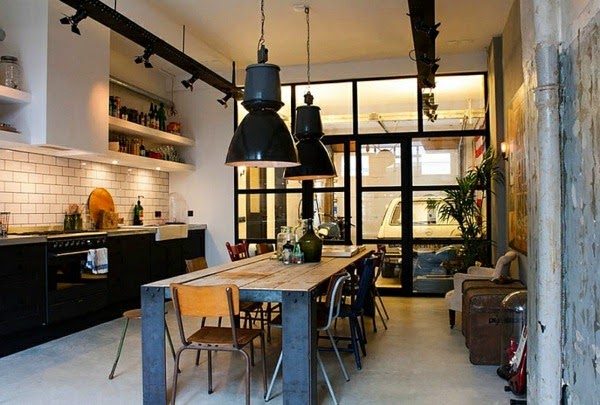 Large pendant lights in the dining room