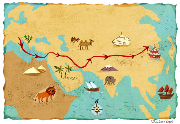Viaggio Di Marco Polo In Cina Christiane Engel - Scrapbook: Marco Polo's Journeys - Map Illustration