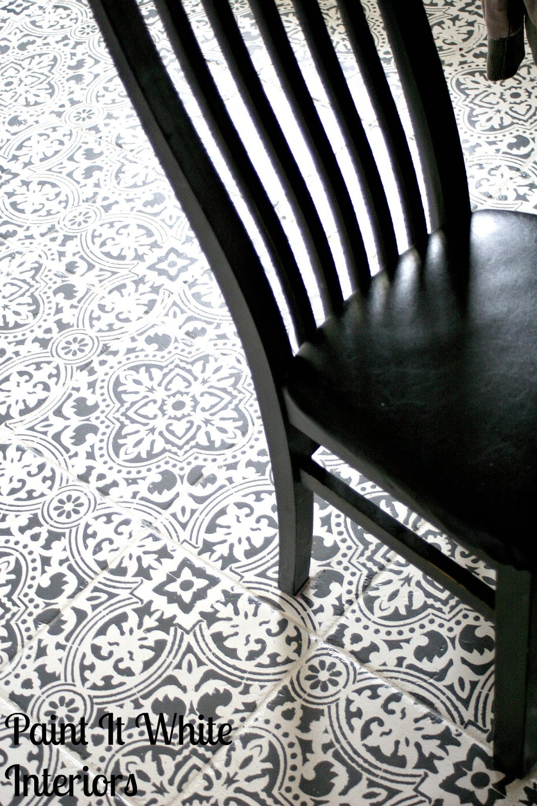 How To Stencil Kitchen Floor Tile & How It Held Up One Year Later. ~ Paint It White Interiors
