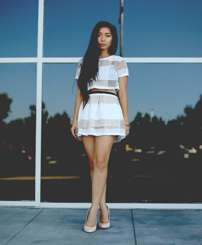 Stephanie Liu of Honey & Silk wearing Savous top and skirt and Nasty Gal Shoe Cult. Find out how to win a $150 gift card to Nasty Gal!