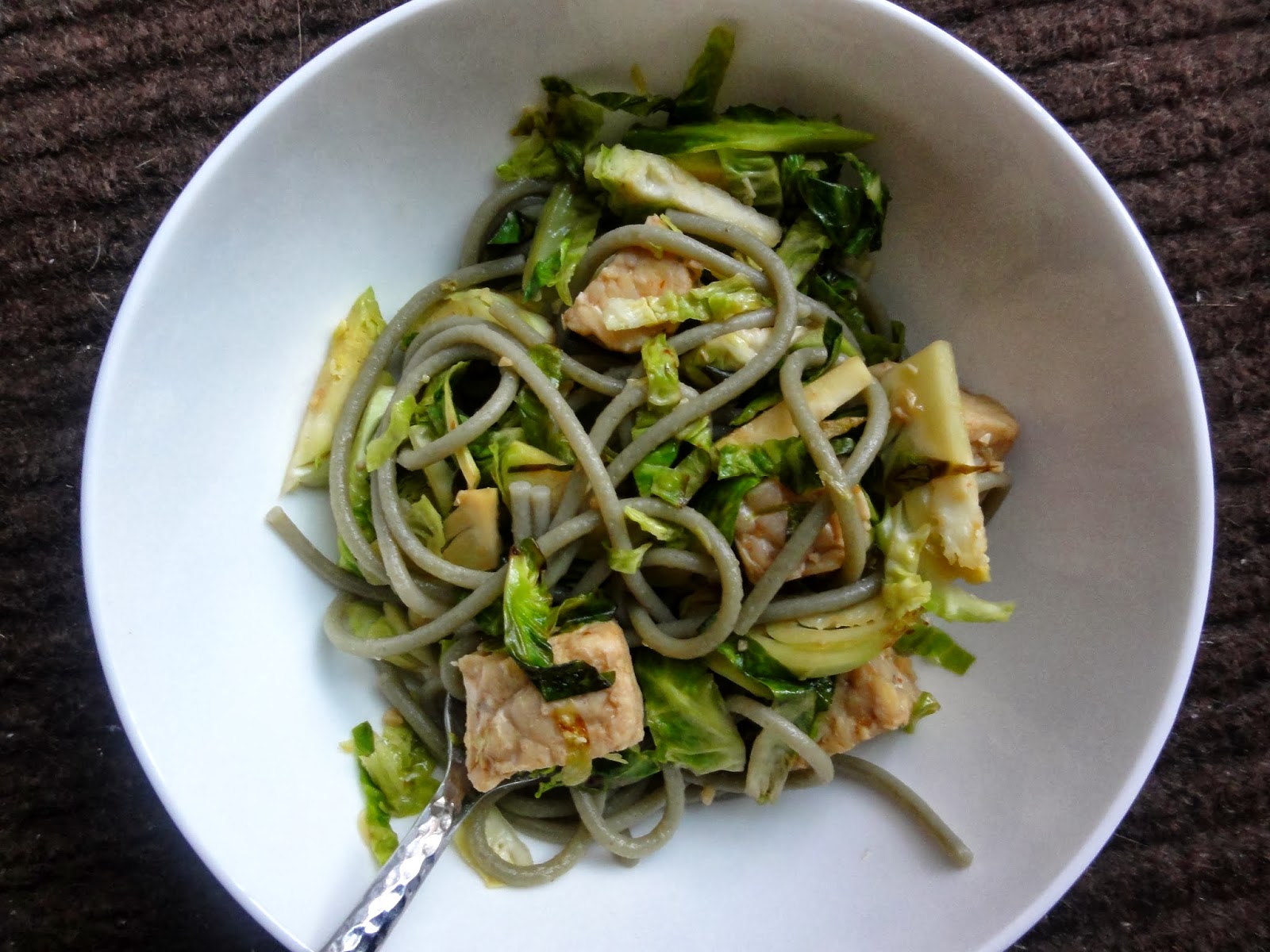 The Conscientious Eater Brussels Sprout and Tempeh Noodles