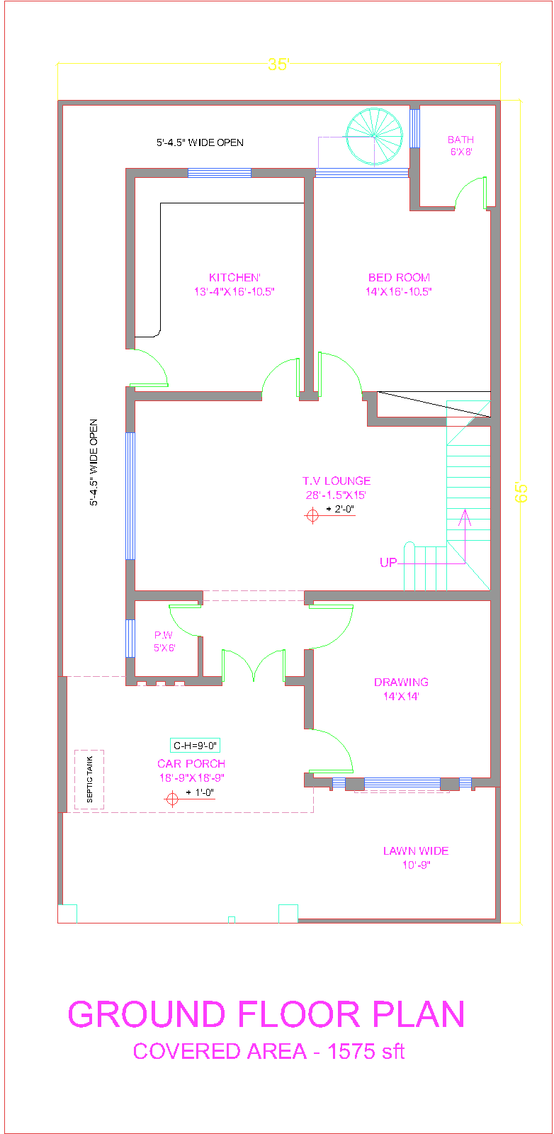 3D Front Elevation com 10  marla  house  plan  layout 