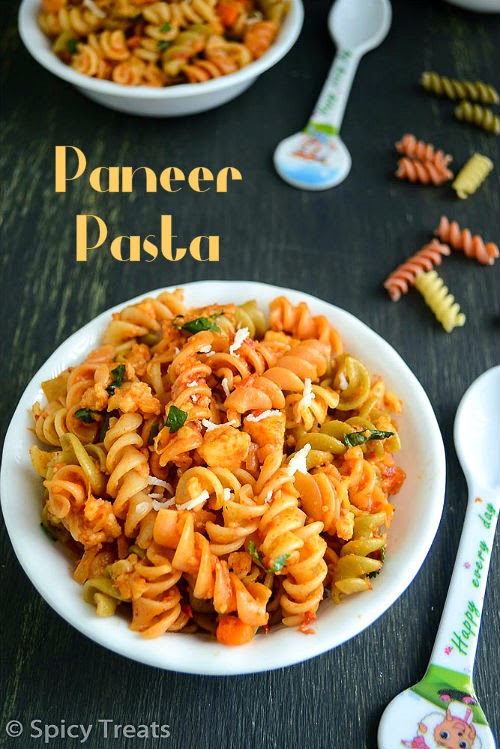 Spicy Treats Paneer Pasta / Curried Paneer Pasta / Indian Style Cheese