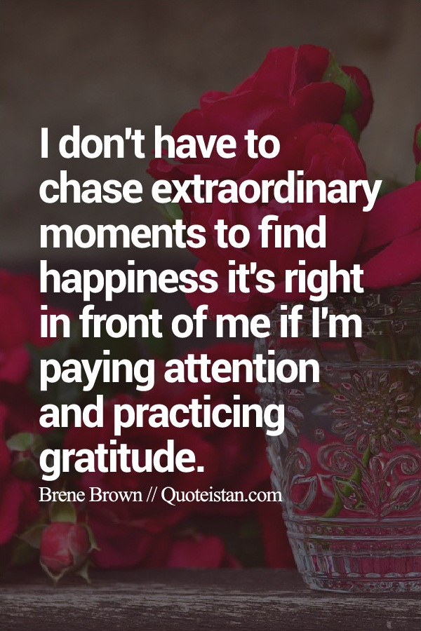 I don't have to chase extraordinary moments to find happiness it's right in front of me if I'm paying attention and practicing gratitude.