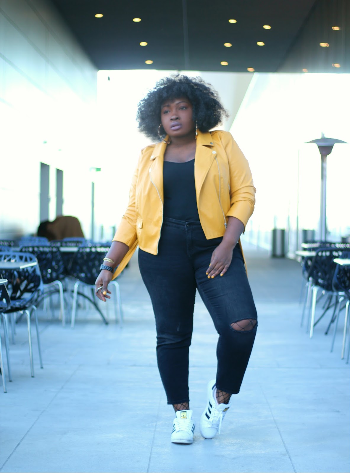 Mustard Moto Jacket Under $50: Jeans and Tee Outfit - SUPPLECHIC