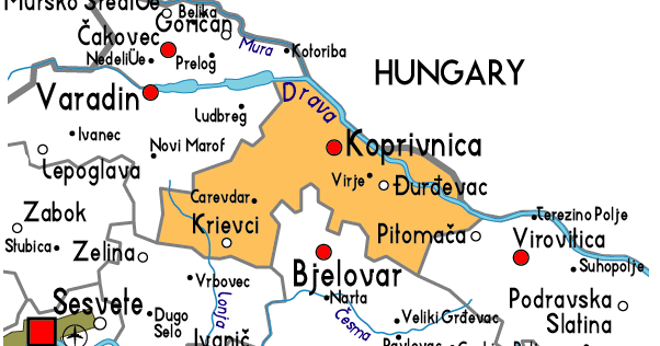 koprivnica karta Map of Koprivnica Province Area | Maps of Croatia Region City  koprivnica karta