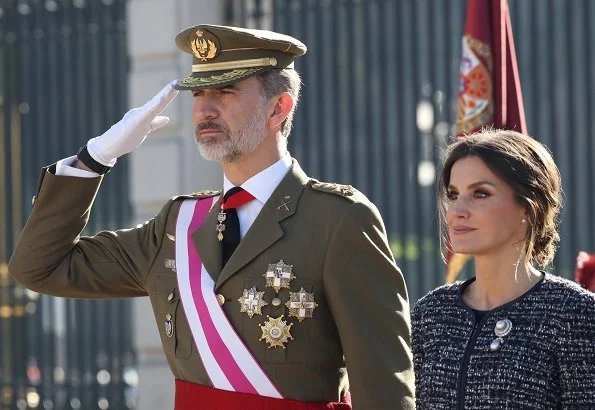 King Felipe and Queen Letizia attended Pascua Militar 2019 celebrations held at Madrid Royal Palace. wear a long dress