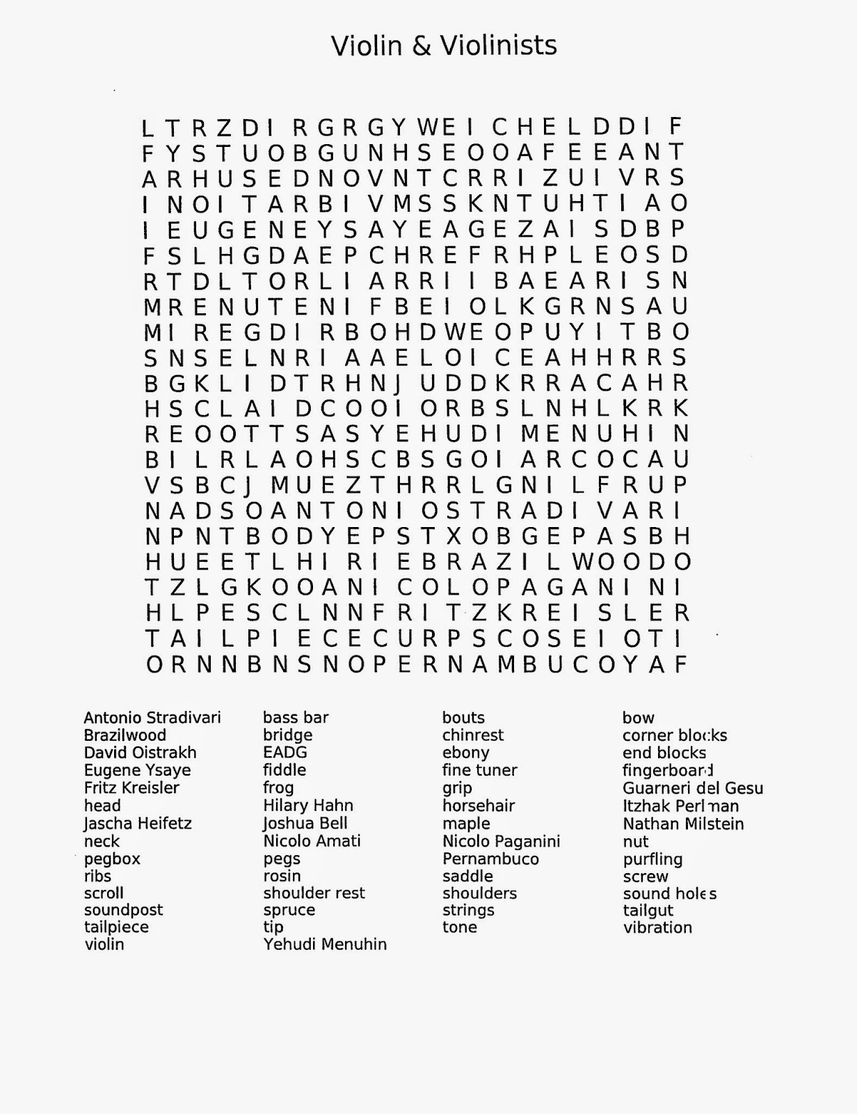 Miss Jacobson #39 s Music: VIOLIN WORD SEARCHES Miss Jacobson #39 s Music: VIOLIN WORD SEARCHES