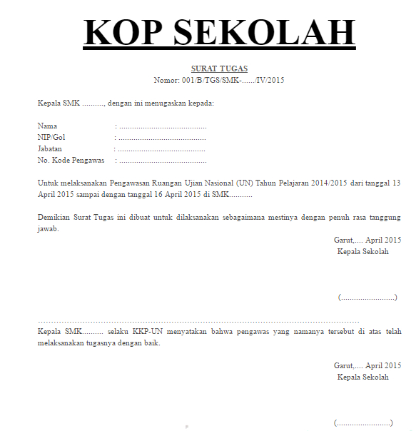 INFO UN Contoh Surat Tugas Pengawas Silang Ujian INFO UN Contoh Surat Tugas Pengawas Silang Ujian