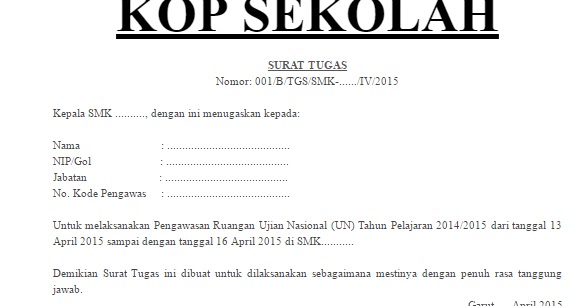 INFO UN Contoh Surat Tugas Pengawas Silang Ujian