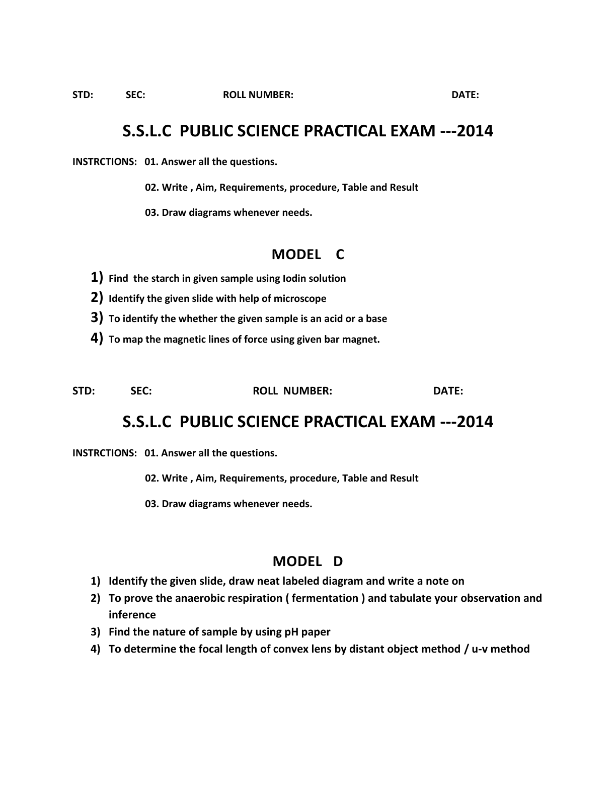 10th Public Science Practical Exam Model Question ~ Padasalai.Net - No ...
