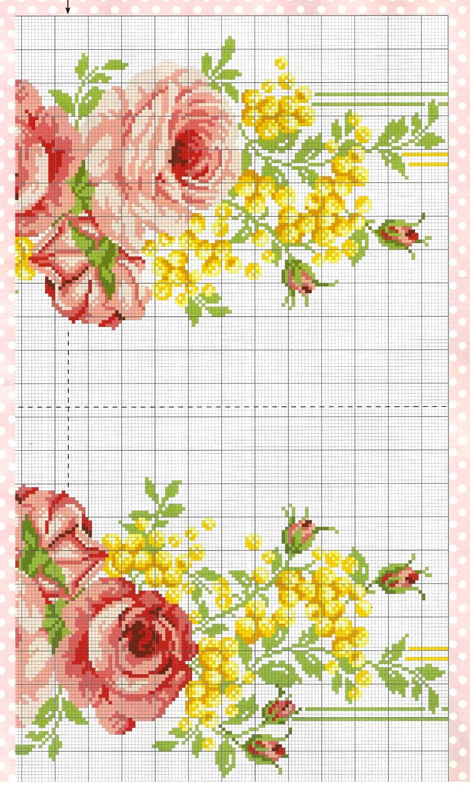 Schema bellissima tovaglia ricamata a punto croce con rose e mimose jpg (955x1600)