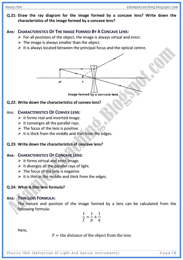Adamjee Coaching Refraction of Light and Optical Instruments