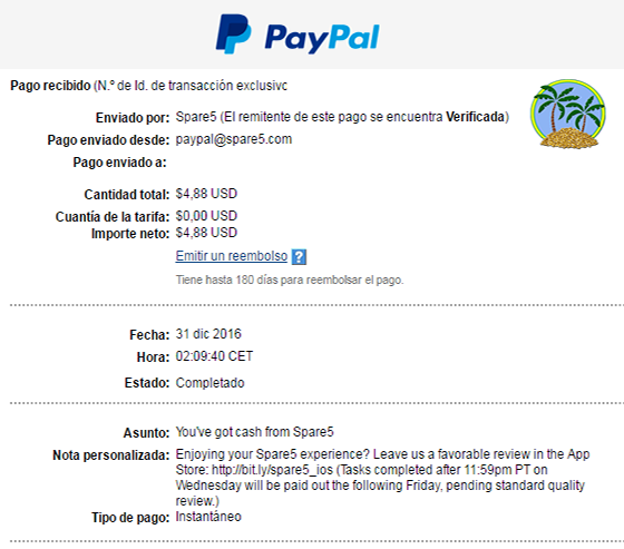 PAGO POR PAYPAL DE SPARE 5