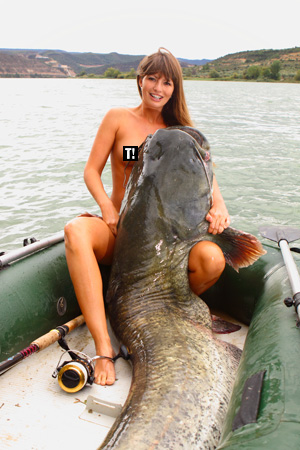 Topless Woman Fishing Catfish Boob Breast