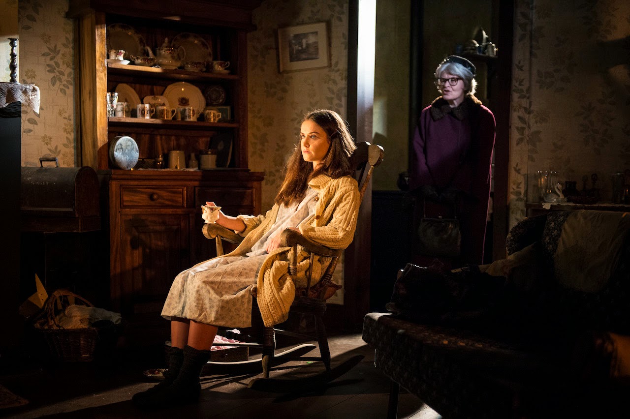 Judith Roddy as Marian and Carol Moore as the ghost of Lily Matthews Lenny in a scene from Pentecost by Stewart Parker at the Lyric Theatre until 18 Oct. To book tel: 028 90381081 or www.lyrictheatre.co.uk Pic Credit: Steffan Hill