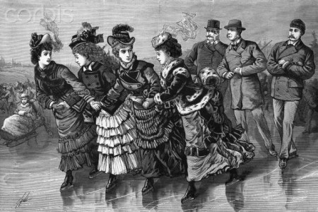 Illustration of a group of Victorian ladies ice skating
