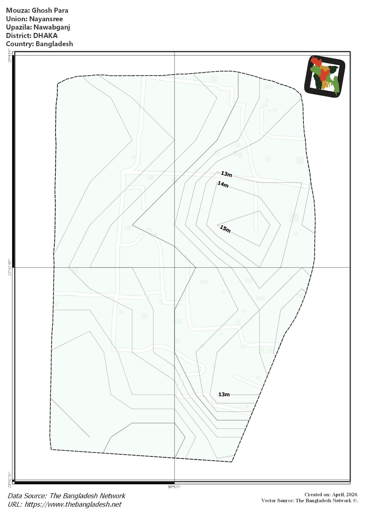 Map of Ghosh Para Mouza of Nawabganj Upazila, DHAKA, Bangladesh.