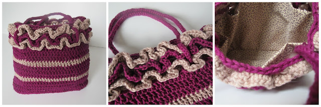 Crochet bag with frill and internal lining