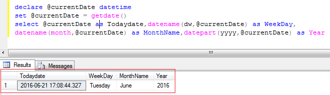 Pearly Afståelse Sammenligning Sql server: Get week day name and month name of current date