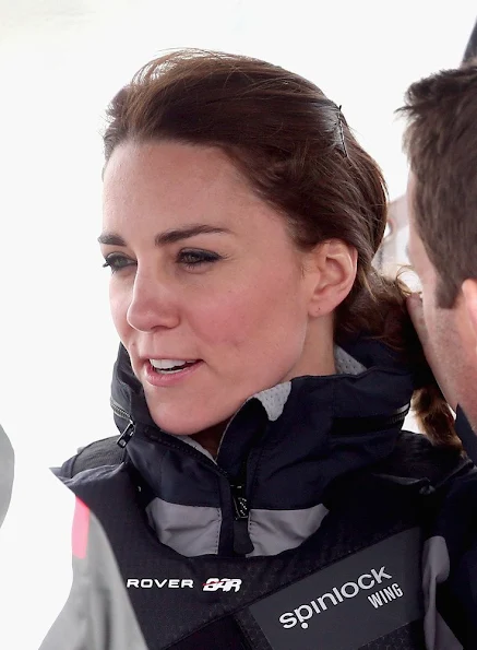 Catherine, Duchess of Cambridge joins the Land Rover BAR team on board their training boat, as they run a training circuit on the Solent