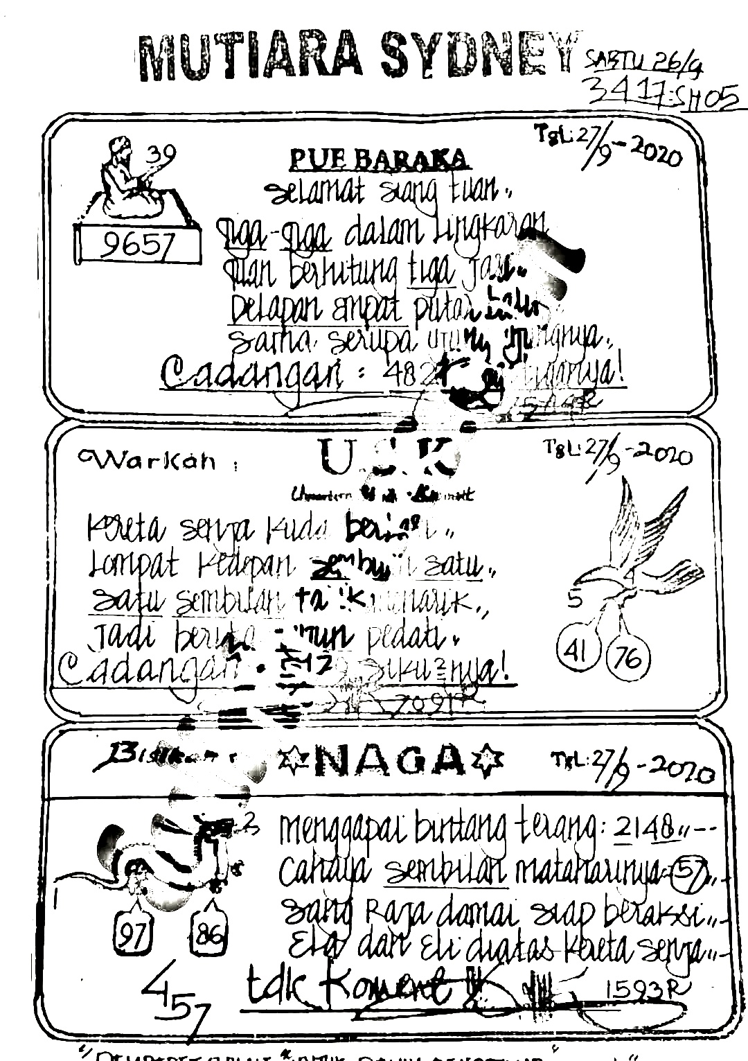 Prediksi Syair Sydney 27 September 2020 Pangkalantoto