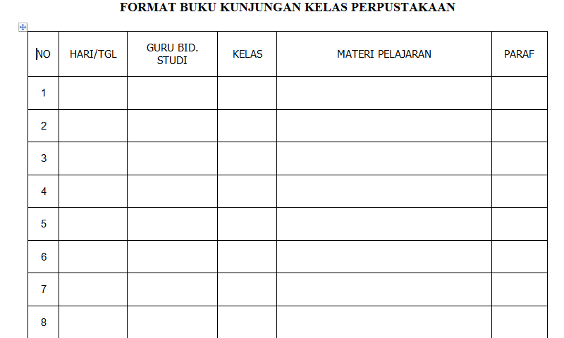 Format Buku Kunjungan Kelas Perpustakaan dalam