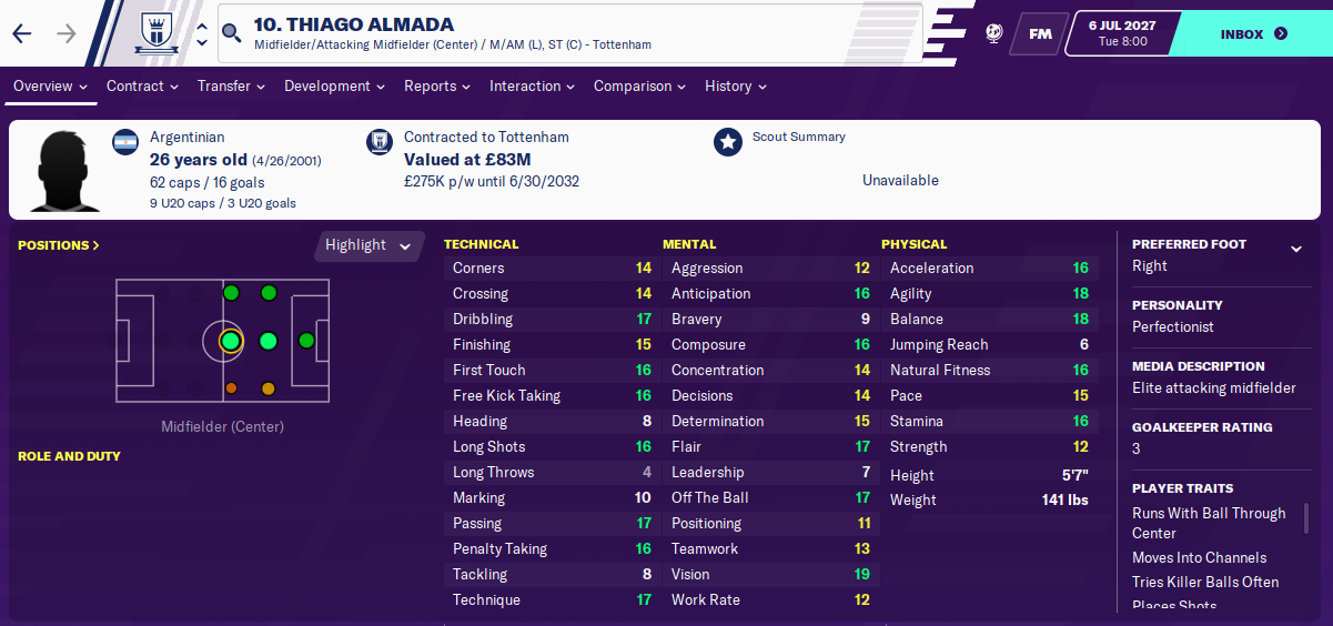 Thiago Almada: Attributes in 2027 season Thiago Almada: Attributes in 2027 season
