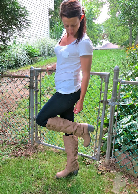 White Tee Brown Boots Outfit