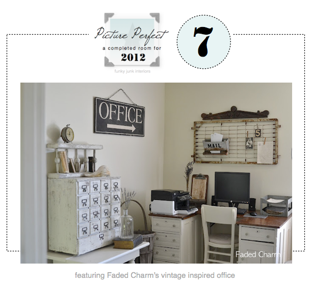 Faded Charm's vintage inspired office for Picture Perfect 7 - via Funky Junk Interiors Faded Charm's vintage inspired office for Picture Perfect 7 - via Funky Junk Interiors
