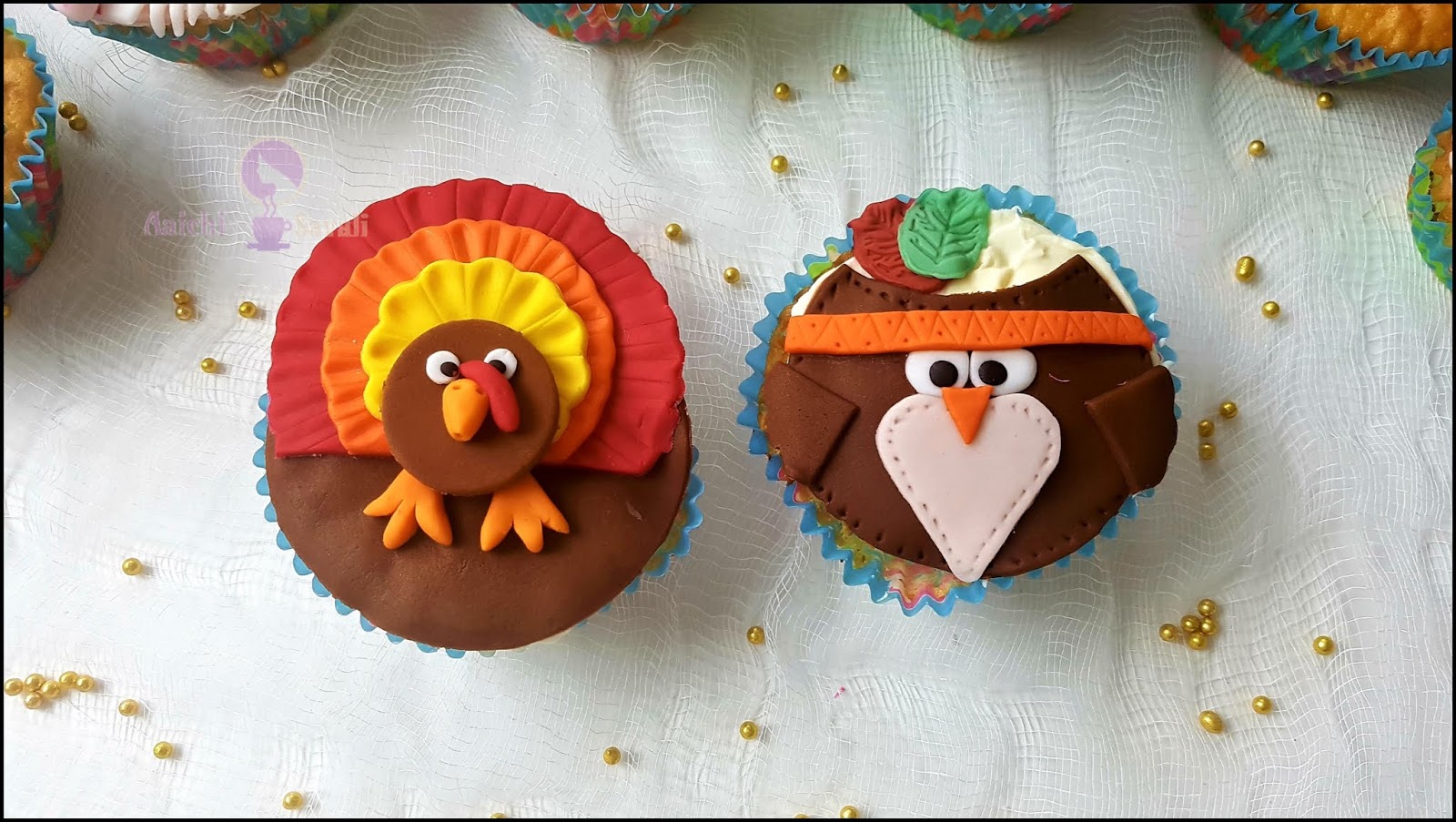 12 thanksgiving cupcakes Edible Pilgrim and Indian Owl cupcake toppers fondant