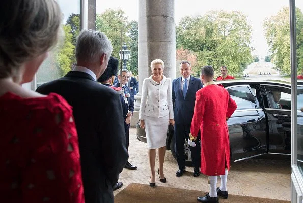 Queen Mathilde wore Natan lace dress from spring summer 2018 collection. First Lady Agata Kornhauser-Duda