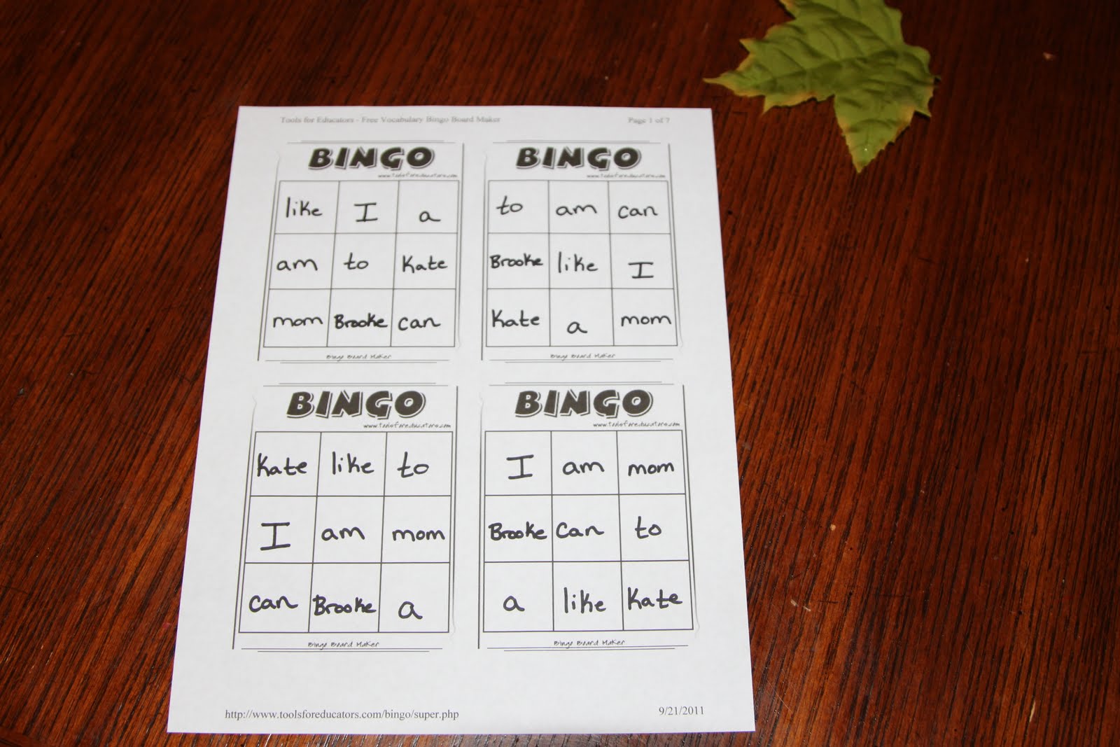 Kindergarten Sight Words: September 2011