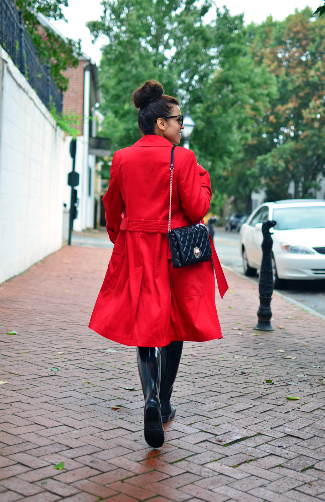 fall red trench coat outfit