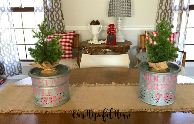 farmhouse Christmas decor dining room minnow bucket stencil