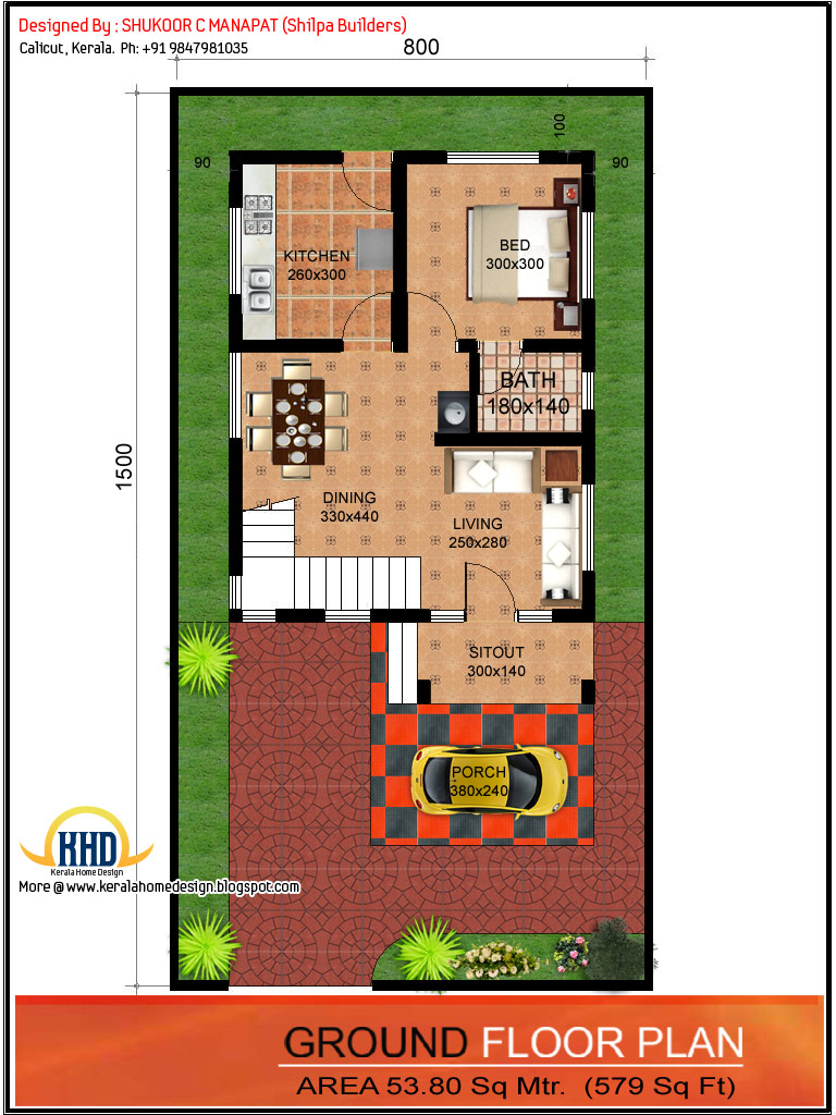 02 Storied Small Plot Cute 3 Bedroom Kerala Home Plan with 1062 Sq. Ft