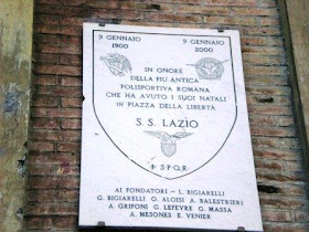 A plaque placed in Piazza della Libertà to commemorate the 100th anniversary in 2000 of the founding of SS Lazio