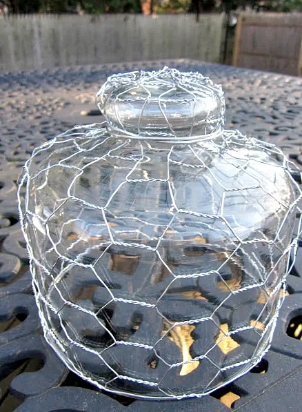 Glass lid covered with chicken wire