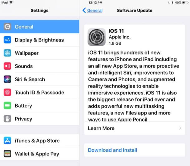 كيفية تحديث ايفون أو ايباد إلى iOS 11 مباشرة على الجهاز عبر الاعدادات