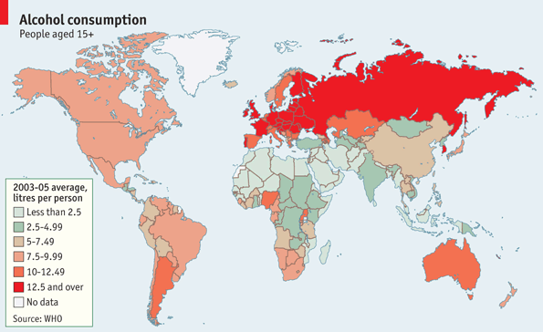 world map of Alcohol Consumption