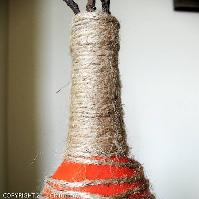 Craftiments:  Twine wrapped neck of Tri-Color Ombré Bottle Vase