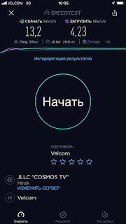 Результат теста скорости 3G у Velcom