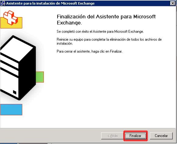 Finalización del Asistente para la instalación de Microsoft Exchange.