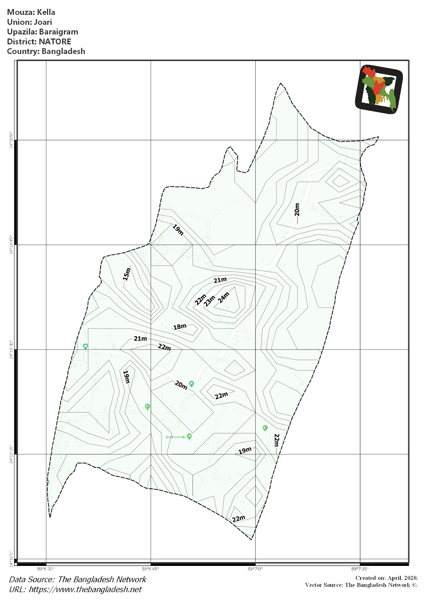 Map of Kella Mouza of Baraigram Upazila, NATORE, Bangladesh.