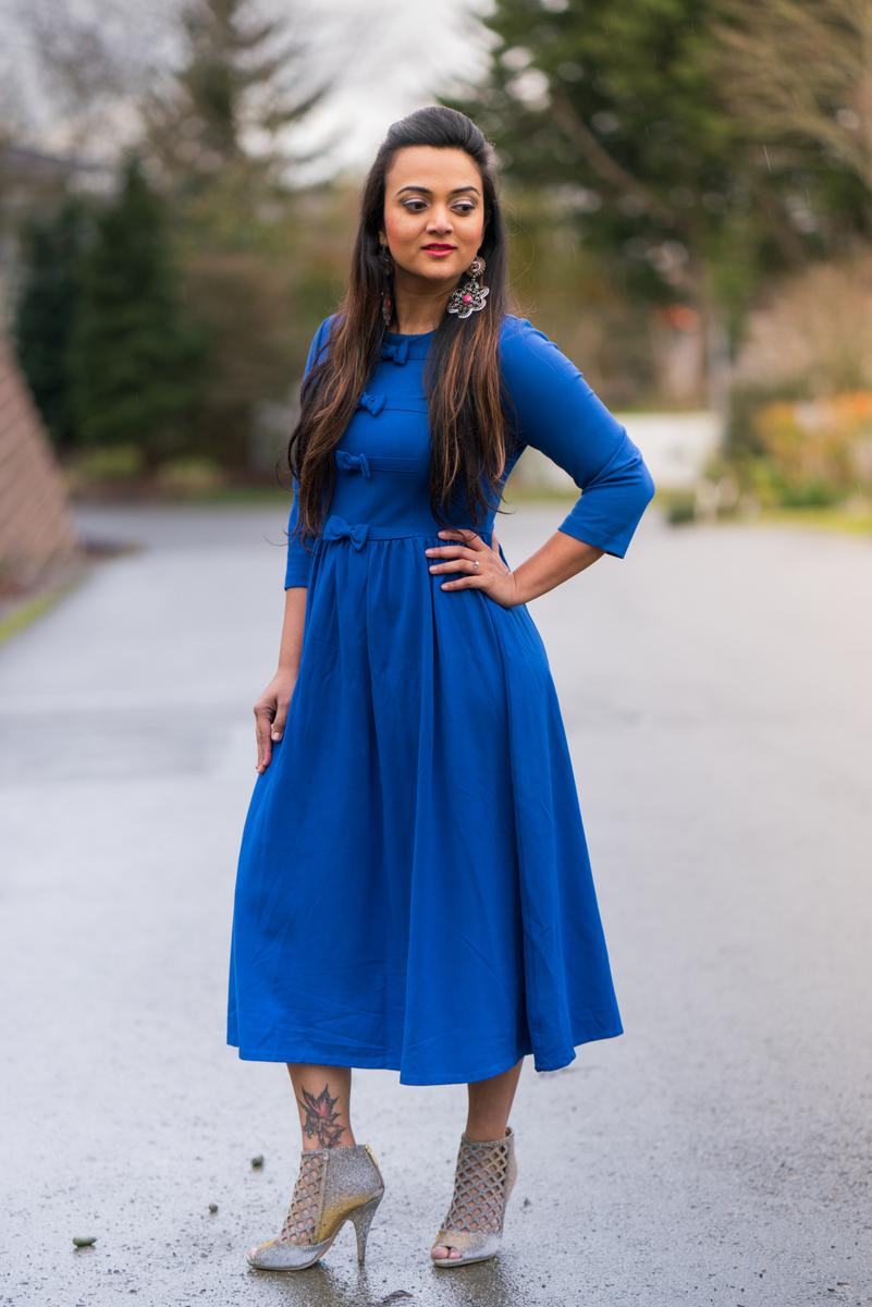 Dainty Jewells dress, blue dress, long dress, ananya, glitter heels, seattle blogger