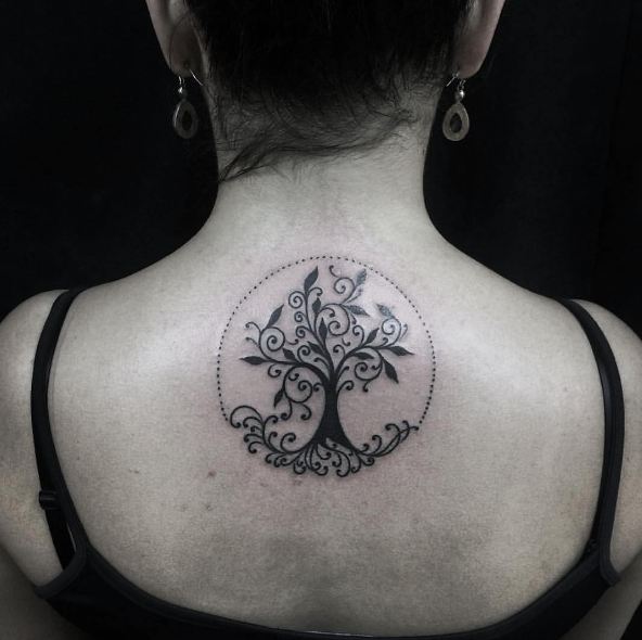 Swirly Tree Of Life Upper Back Tattoo Design Photo Be4af68b