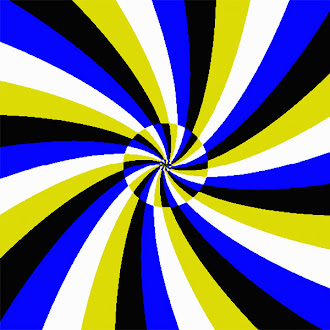 Merkeze doğru uzanan beyaz, siyah, mavi ve sarı şeritlerden oluşan ve dönüyor gibi görünen göz yanılması resmi