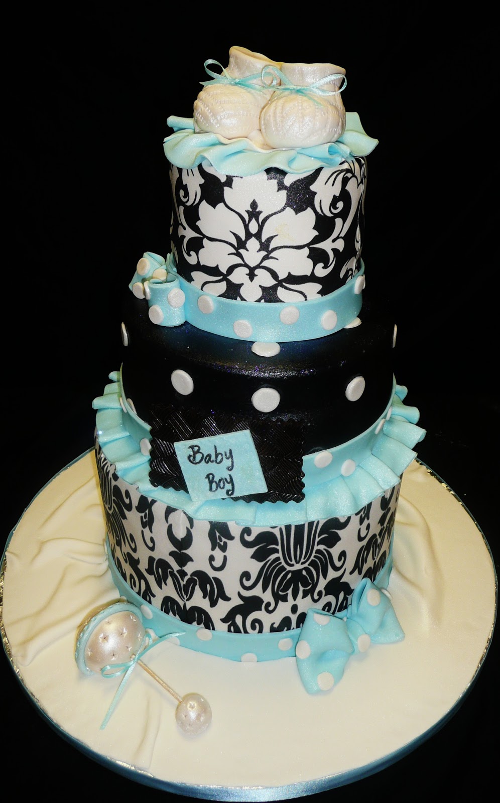 Baking with Roxana's Cakes Baby Shower Damask themed Cake