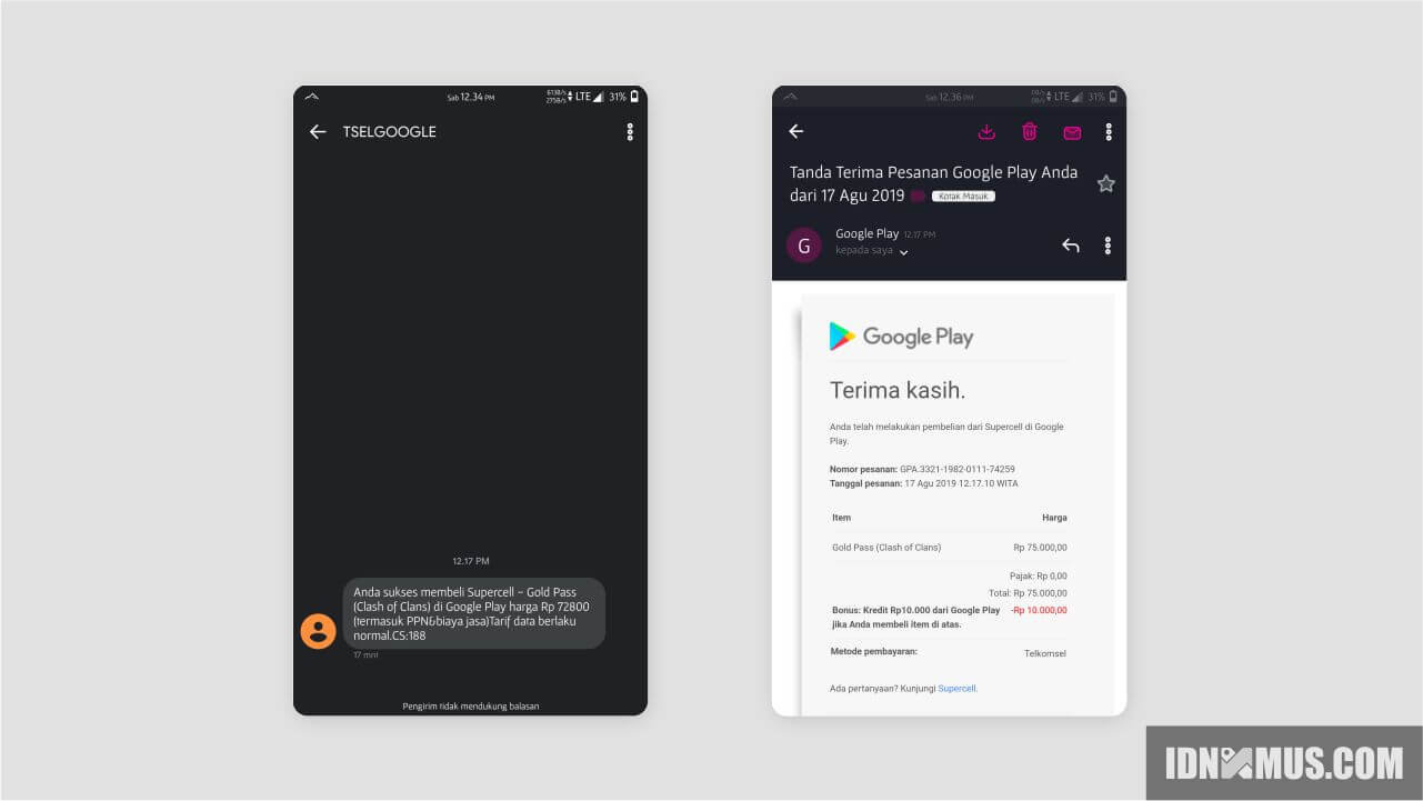 Bayar Playstore via Pulsa Berhasil